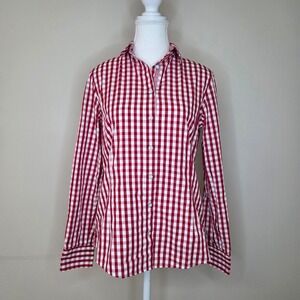 Brooks Brothers Red Gingham Cotton Blouse Red Fleece Cottagecore Size 8